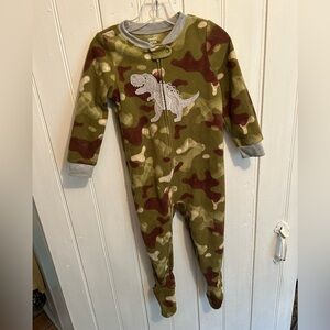 Carters 2t green camo grey Dino zip up fleece sleeper
